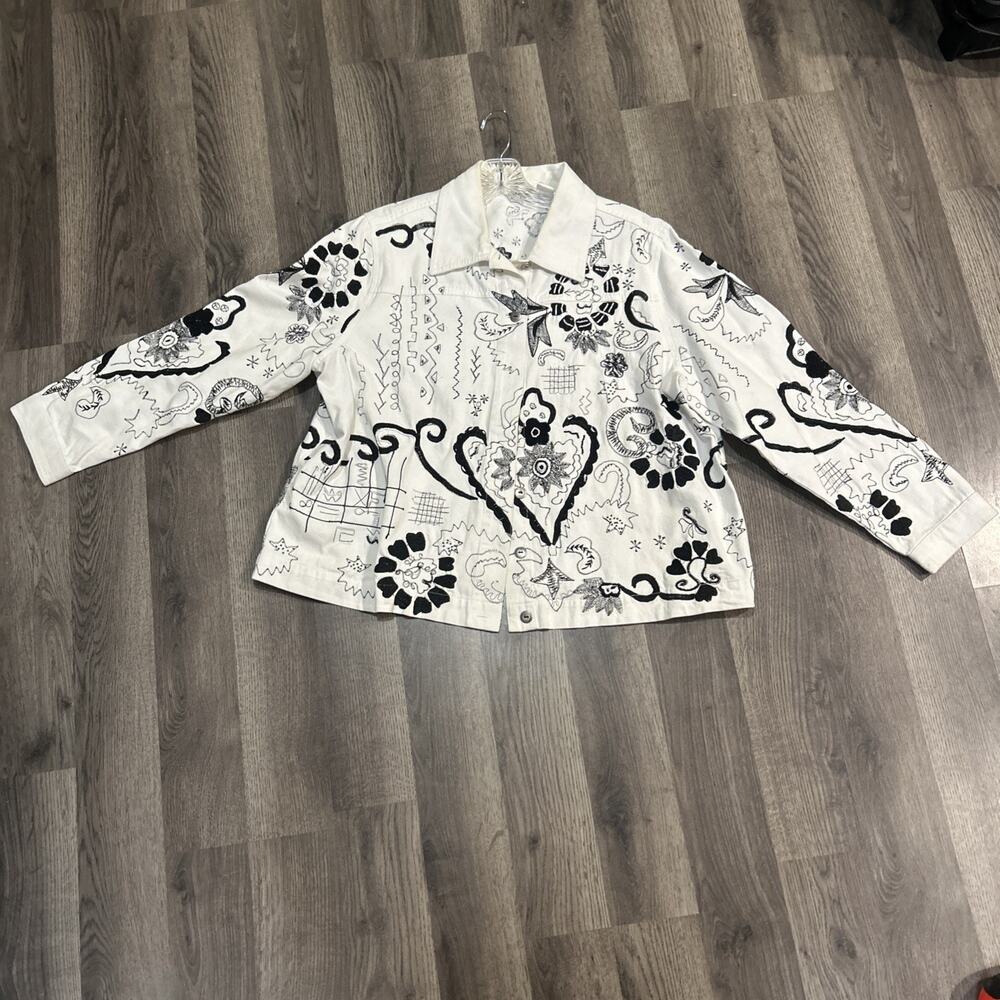 Women’s Laura Ashley Woman 1X White Denim Beaded Embroidered Jacket